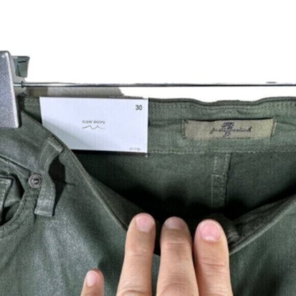 NWT 7 For All Mankind | Olive Green Stretchy Super Skinny Waxy Feel Jean Size 30 - Picture 6 of 7